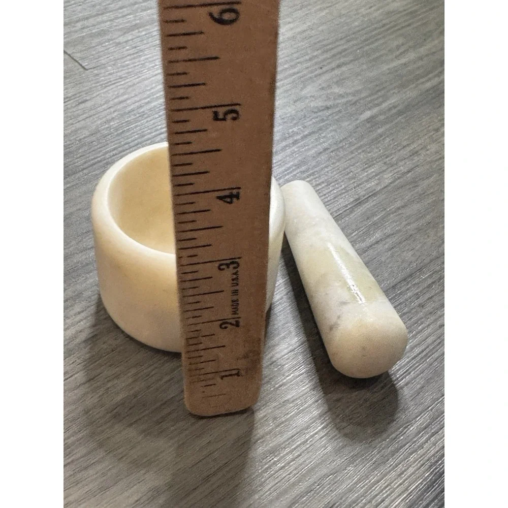 Vintage Marble Mortar Pestle Cream Stone Apothecary Cottagecore Kitchen Decor